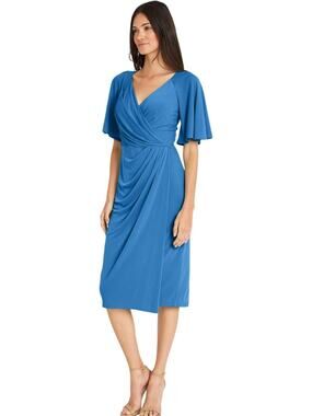 Maggy London Women's Versatile V-Neck Flutter Sleeve Faux Wrap Dress Size 8